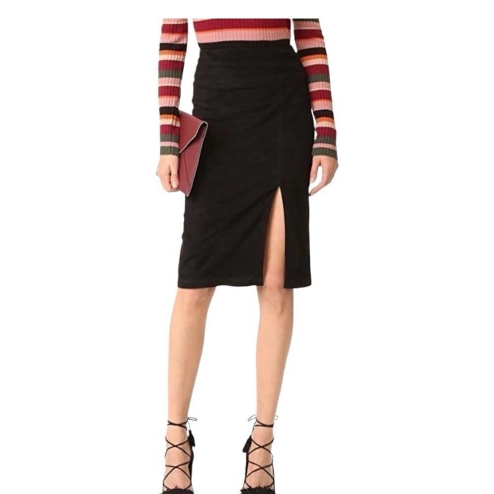 Alice + Olivia SZ XS/S Black Faux Wraparound Pencil Skirt with Slit